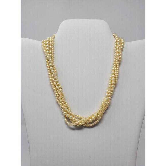 VINTAGE MARVELLA IVORY FAUX PEARL 4 STRAND TWIST NECKLACE FASHION JEWELRY - Picture 1 of 12